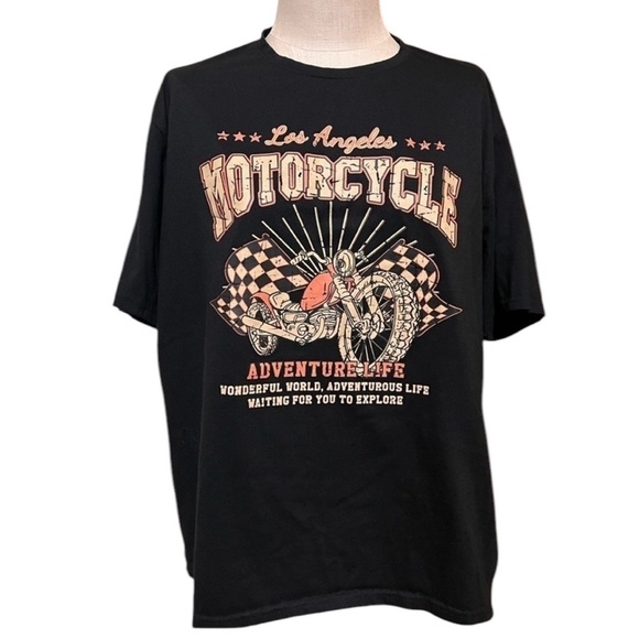 Romwe Large Graphic Tee Motorcycle Los Angeles Oversized Streetwear Bikercore - Picture 2 of 6